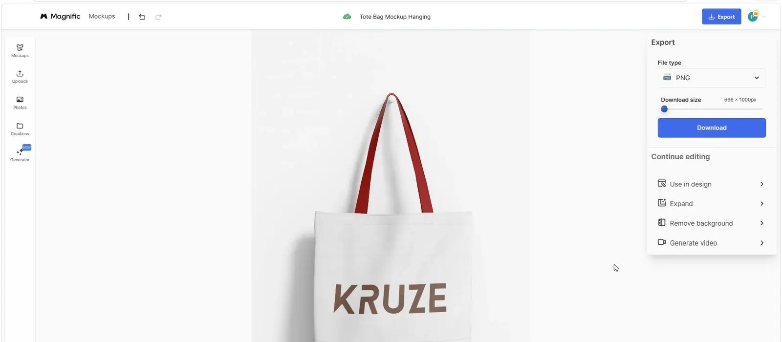 Mockup generator in Magnific AI plaatst een logo op een draagtas