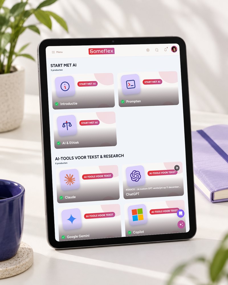 Het leerplatform van Someflex op een tablet