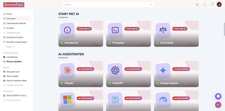 Het Someflex-leerplatform met de cursussen