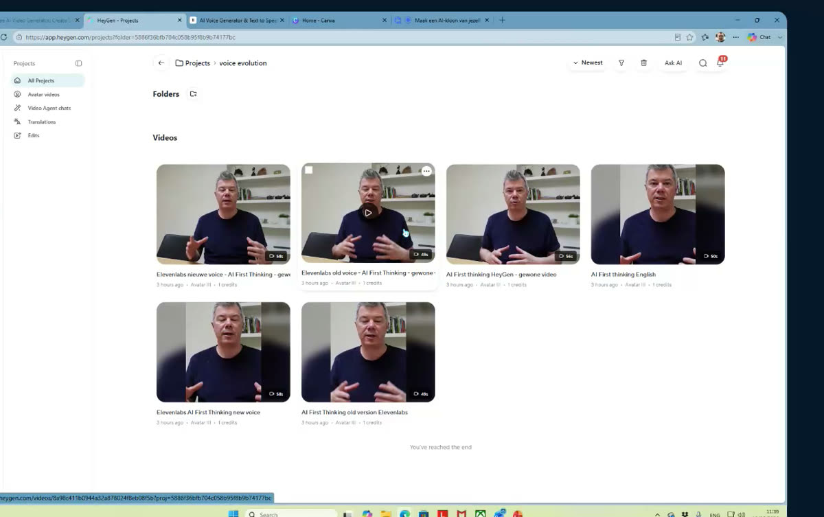 Bibliotheek met AI-avatar video's gemaakt in HeyGen, in meerdere talen