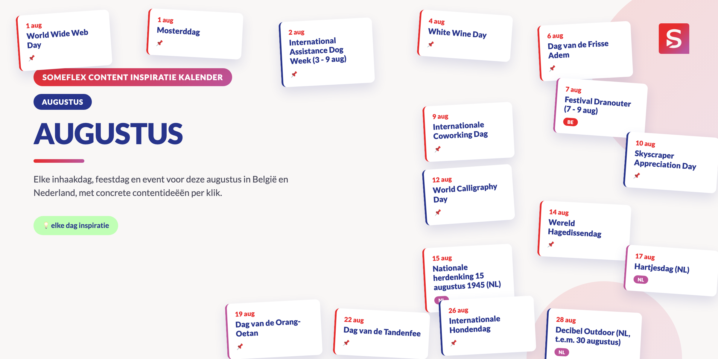 Content inspiratie kalender: elke dag een contentidee voor België en Nederland