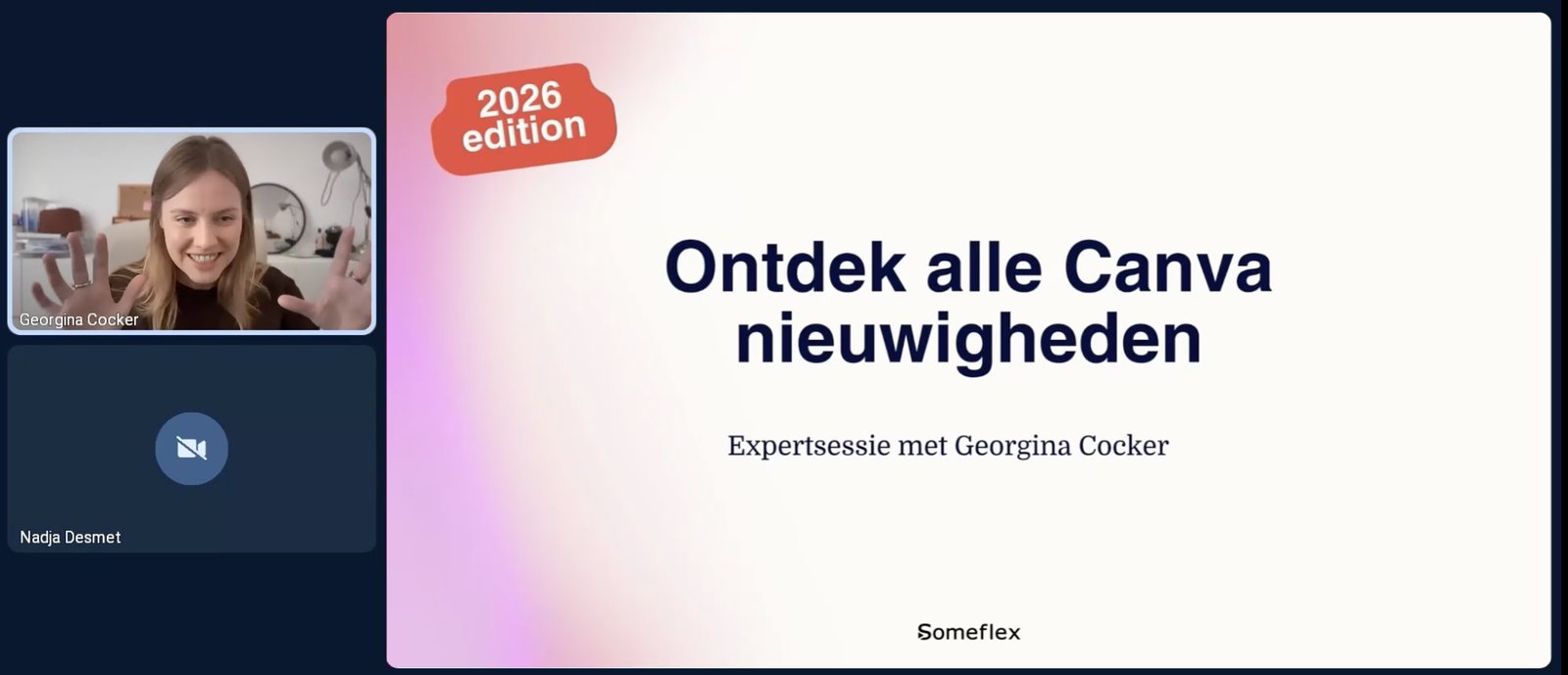 Still uit de expertsessie over de Canva-nieuwigheden, met Georgina Cocker