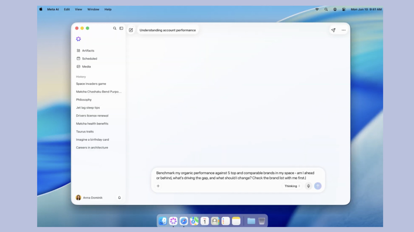 Screenshot van de nieuwe Meta AI Mac-app