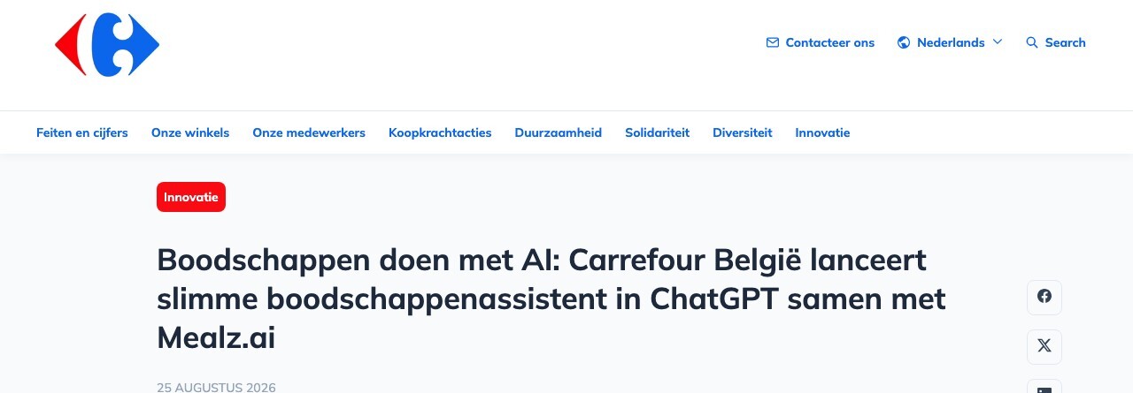Screenshot van het officiële persbericht op de Carrefour-newsroom