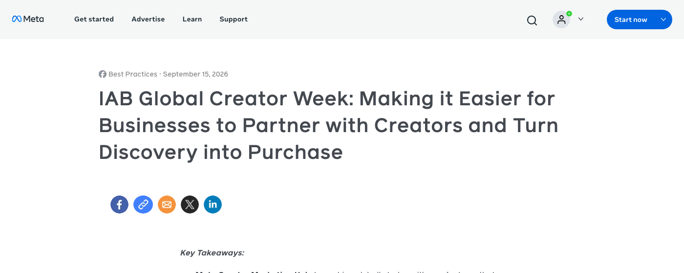 Aankondiging van Meta for Business over de Creator Marketing Hub