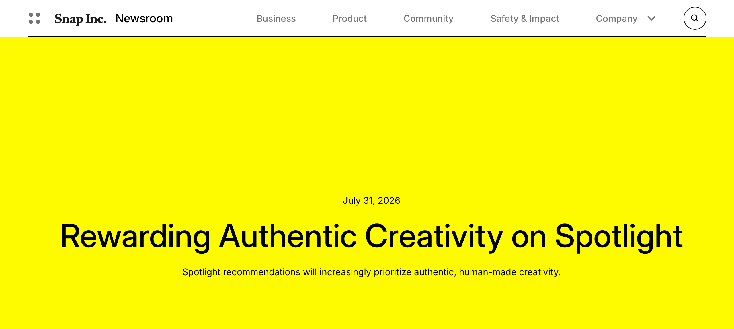 Snap-aankondiging Rewarding Authentic Creativity on Spotlight in de officiële newsroom