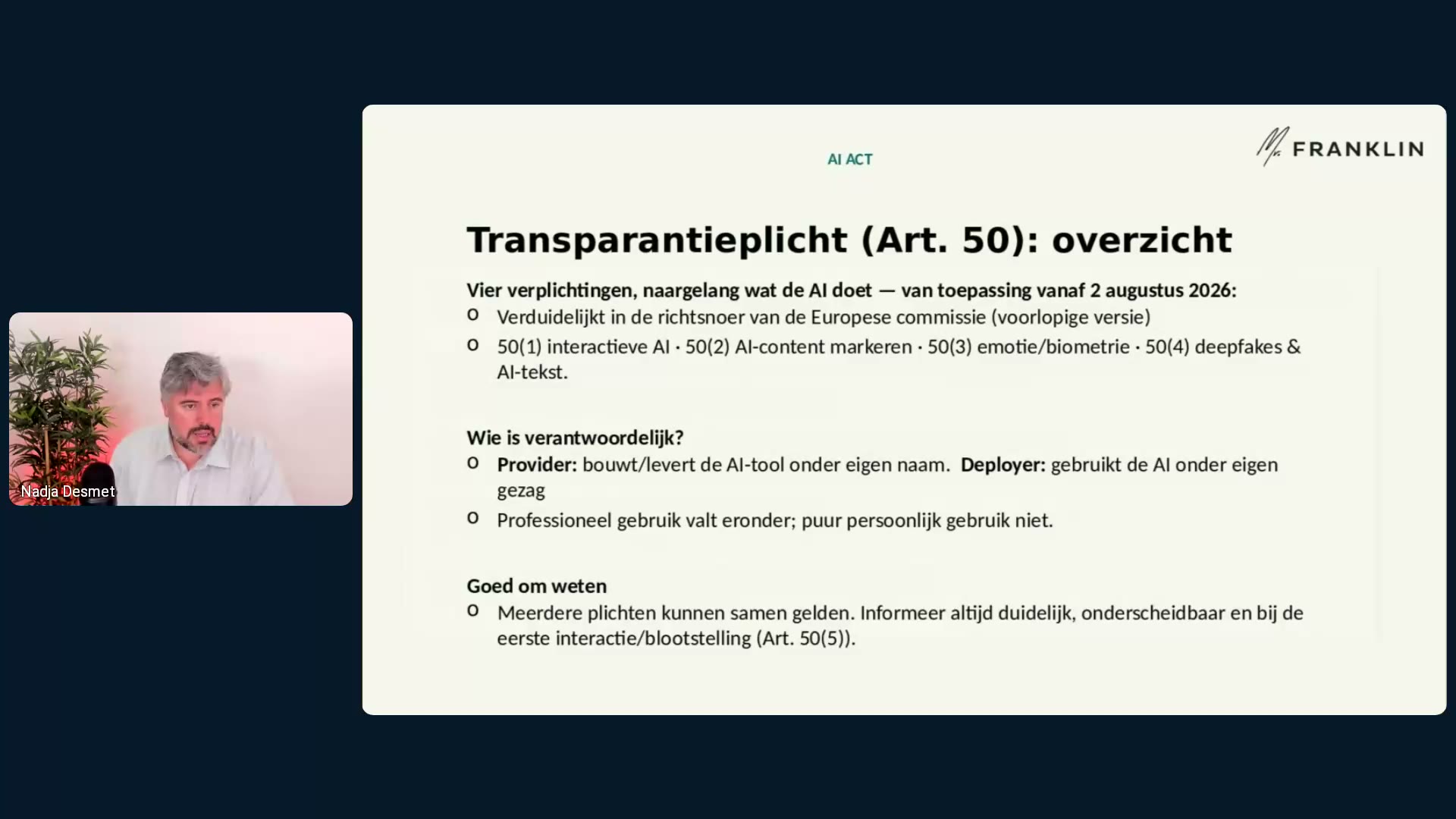 Transparantieplicht Art. 50: overzicht van de vier verplichtingen voor deployers en providers