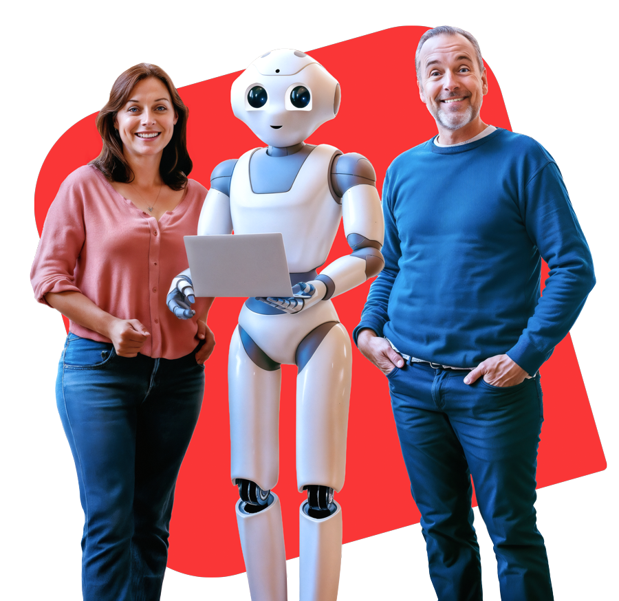 twee mensen met robot